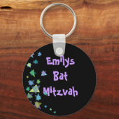 スターオブデイビッドブラックキーチェーンバーバルミツワーギフト キーホルダー (正面)