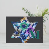 スターオブデイヴィッドダマスクサンキューカードモノグラム 箔招待状 (立ち正面)