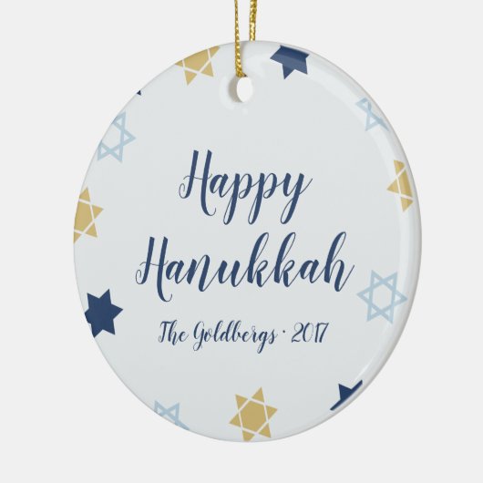 スターオブデービット |かわいいハヌッカブルーと金ゴールド セラミックオーナメント (左)