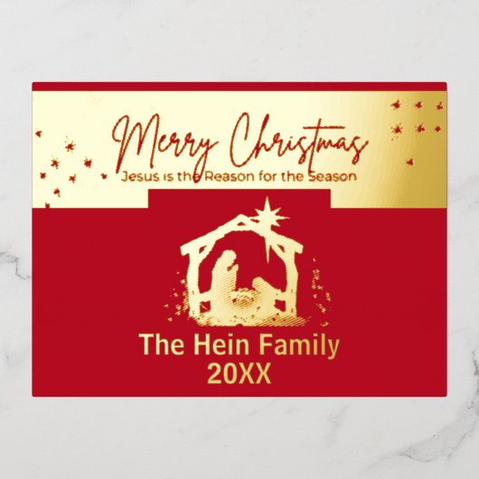 スターオブベツレヘム出生クリスマス金ゴールドと赤 箔シーズンポストカード (正面)