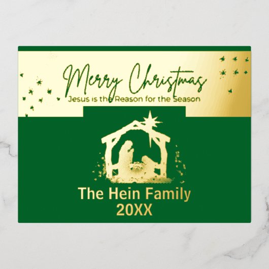 スターオブベツレヘム出生シーンクリスマスフォイルホ 箔シーズンポストカード (正面)