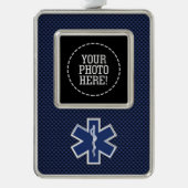 スターオブライフ救急医療隊員炭素繊維スタイル シルバープレートフレームオーナメント (正面)