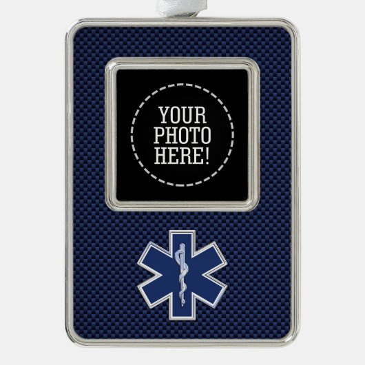 スターオブライフ救急医療隊員炭素繊維スタイル シルバープレートフレームオーナメント (正面)