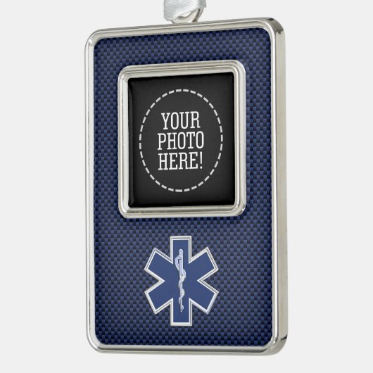 スターオブライフ救急医療隊員炭素繊維スタイル シルバープレートフレームオーナメント (左)