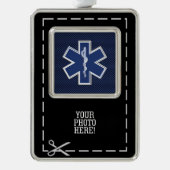 スターオブライフ救急医療隊員緊急ブルーカーボンスタイル シルバープレートフレームオーナメント (正面)