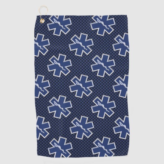 スターオブライフ救急医療隊員EMSオンブルーカーボンデコール ゴルフタオル (正面)