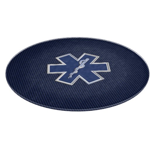 スターオブライフ救急医療隊員EMSオンブルーカーボンファイバー カッティングボード (角)