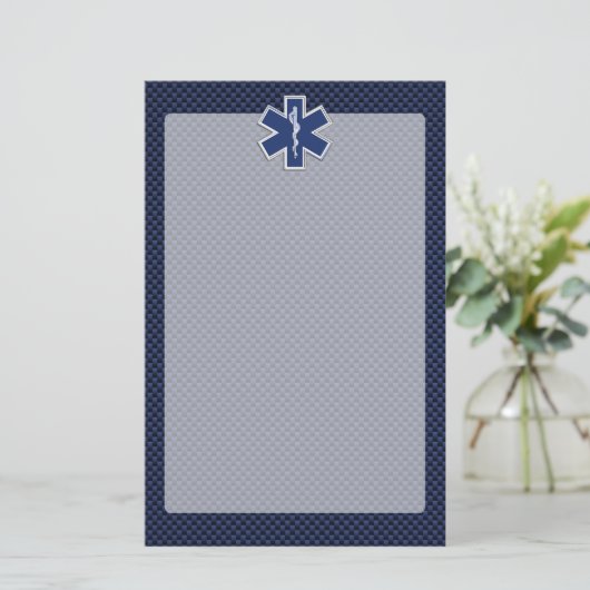 スターオブライフ救急医療隊員EMSオンブルーカーボンファイバー 便箋 (スタンド正面)