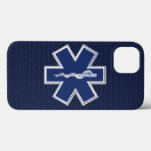 スターオブライフ救急医療隊員EMSオンブルーカーボンファイバー Case-Mate iPhoneケース (裏面 (横))