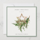 スターオーナメントパインブランチ動物相メリークリスマス シーズンカード (正面)