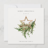 スターオーナメントパインブランチ動物相メリークリスマス シーズンカード (正面)