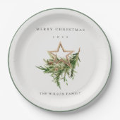 スターオーナメントパインブランチ動物相メリークリスマス ペーパープレート (正面)