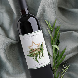 スターオーナメントパインブランチ動物相メリークリスマス ワインラベル