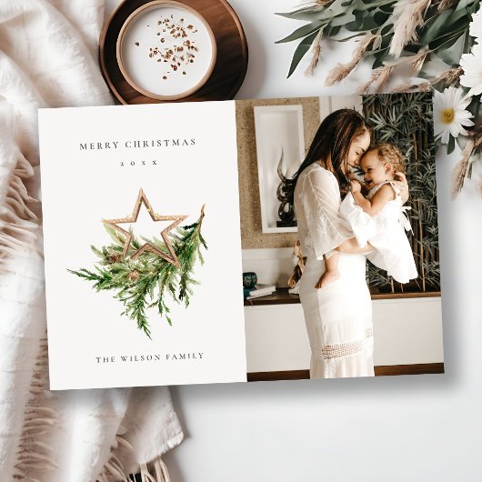 スターオーナメントパイン動物写真メリークリスマス シーズンカード