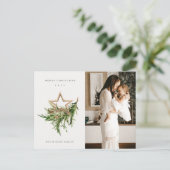 スターオーナメントパイン動物写真メリークリスマス シーズンポストカード (スタンド正面)