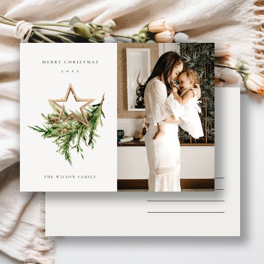 スターオーナメントパイン動物写真メリークリスマス シーズンポストカード