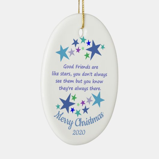 スターカスタムズのようなクリスマスの良い友人の日付 セラミックオーナメント (右)