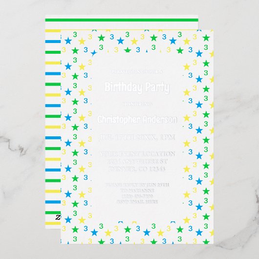 スターカラフルズ少年たち第3誕生日 箔招待状 (正面/裏面)