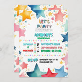 スターカラフルテーマ12誕生日子供へ 招待状 (正面/裏面)