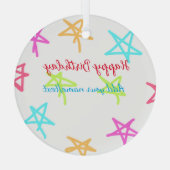 スターカラフルハッピーバースデー追加ネーム文字シンプル ガラスオーナメント (裏面)