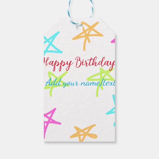 スターカラフルハッピーバースデー追加ネーム文字シンプル ギフトタグ (裏面)