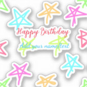 スターカラフルハッピーバースデー追加ネーム文字シンプル シール (正面)