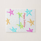 スターカラフルハッピーバースデー追加ネーム文字シンプル ジグソーパズル (横)