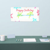 スターカラフルハッピーバースデー追加ネーム文字シンプル 横断幕 (トレードショー)