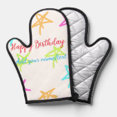 スターカラフルハッピーバースデー追加ネーム文字シンプル 鍋つかみ (正面/裏面)