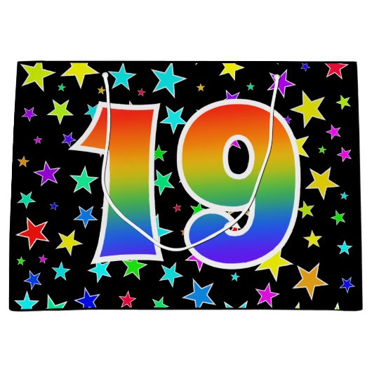 スターカラフル+レインボーパターン「19」イベント番号 ラージペーパーバッグ (正面)