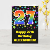 スターカラフル+レインボーパターン「27」誕生日番号 カード (黄色い花)