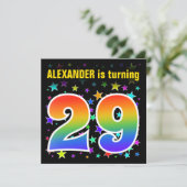 スターカラフル+レインボーパターン「29」誕生日番号 招待状 (スタンド正面)