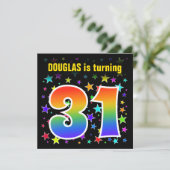 スターカラフル+レインボーパターン「31」誕生日番号 招待状 (スタンド正面)