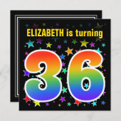 スターカラフル+レインボーパターン「36」誕生日番号 招待状 (正面/裏面)