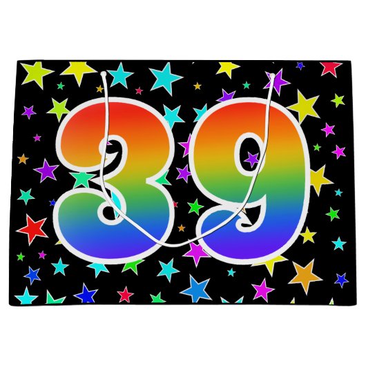 スターカラフル+レインボーパターン「39」イベント番号 ラージペーパーバッグ (正面)