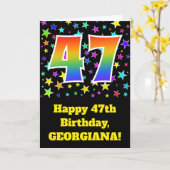 スターカラフル+レインボーパターン「47」誕生日番号 カード (黄色い花)