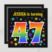 スターカラフル+レインボーパターン「47」誕生日番号 招待状 (正面/裏面)
