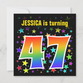 スターカラフル+レインボーパターン「47」誕生日番号 招待状