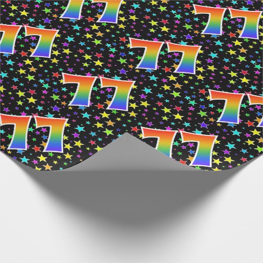 スターカラフル+レインボーパターン「77」イベント番号 ラッピングペーパー (角)