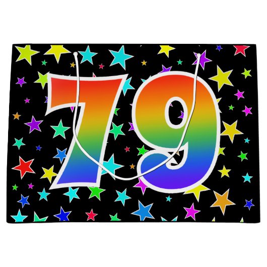 スターカラフル+レインボーパターン「79」イベント番号 ラージペーパーバッグ (正面)