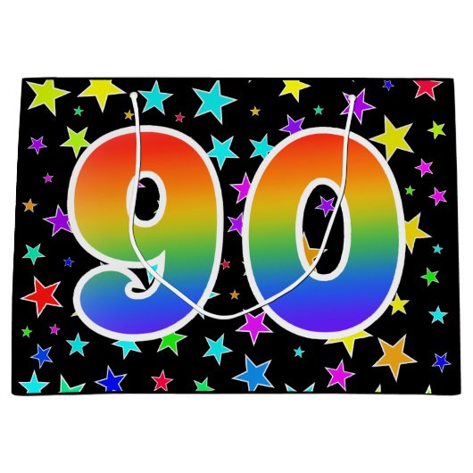 スターカラフル+レインボーパターン「90」イベント番号 ラージペーパーバッグ (正面)