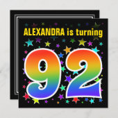 スターカラフル+レインボーパターン"92"誕生日番号 招待状 (正面/裏面)
