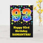 スターカラフル+レインボーパターン「93」誕生日番号 カード (黄色い花)