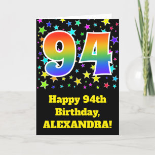 スターカラフル+レインボーパターン"94"誕生日番号 カード