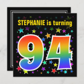 スターカラフル+レインボーパターン"94"誕生日番号 招待状 (正面/裏面)