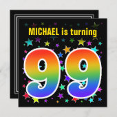 スターカラフル+レインボーパターン「99」誕生日番号 招待状 (正面/裏面)