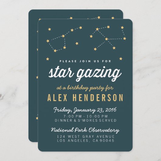 スターガイング子供の誕生日パーティの招待状 招待状 (正面/裏面)