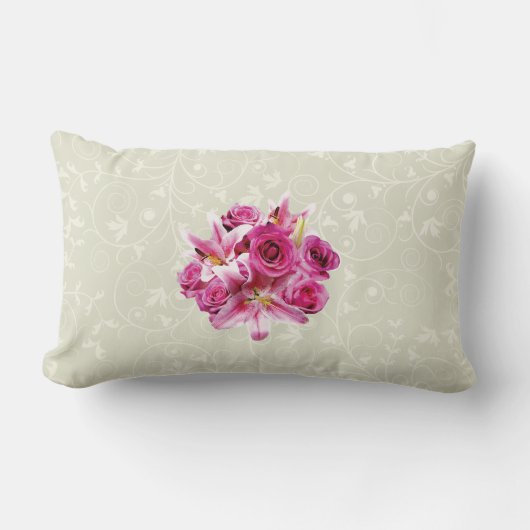 スターガザーリリーとバラ ランバークッション (正面)
