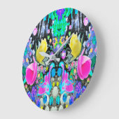 スターガザーリリーバラ&ピンクハイビスカスコラージュ ラージ壁時計 (傾斜)