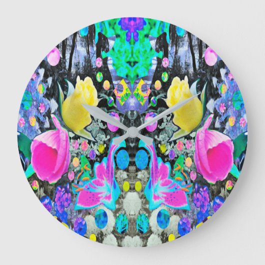 スターガザーリリーバラ&ピンクハイビスカスコラージュ ラージ壁時計 (正面)